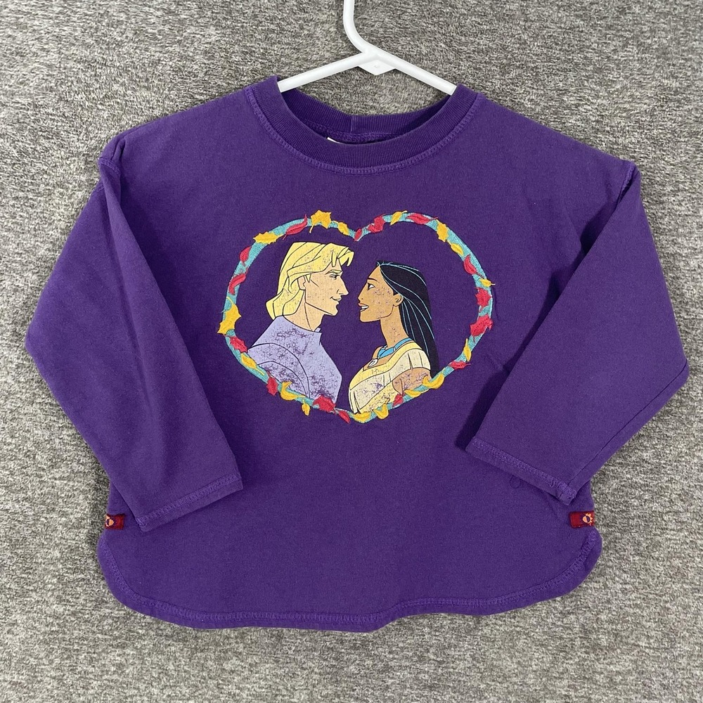 Vintage The Disney Store Pocahontas Sweatshirt Girls 5/6 Purple Graphic USA